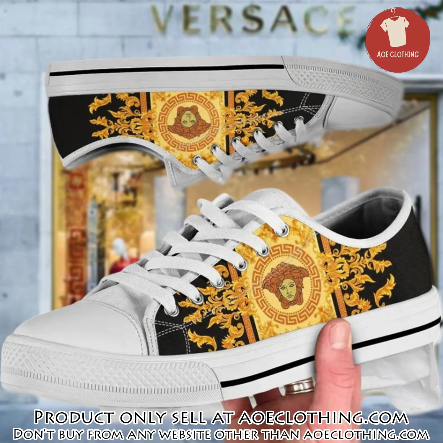 Versace medusa black gold low top canvas shoes luxury brand gifts for men women aoe1501284